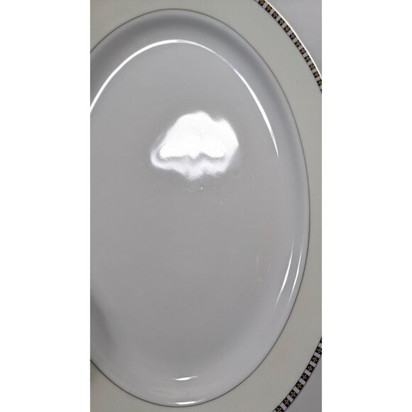 Noritake Lafayette Oval Platter White Beige Black Trim Japan - Picture 6 of 16